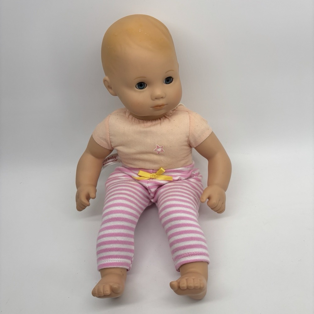 Bitty Baby Doll American Girl 2014 Blonde Hair Blue Eyes Striped Pants